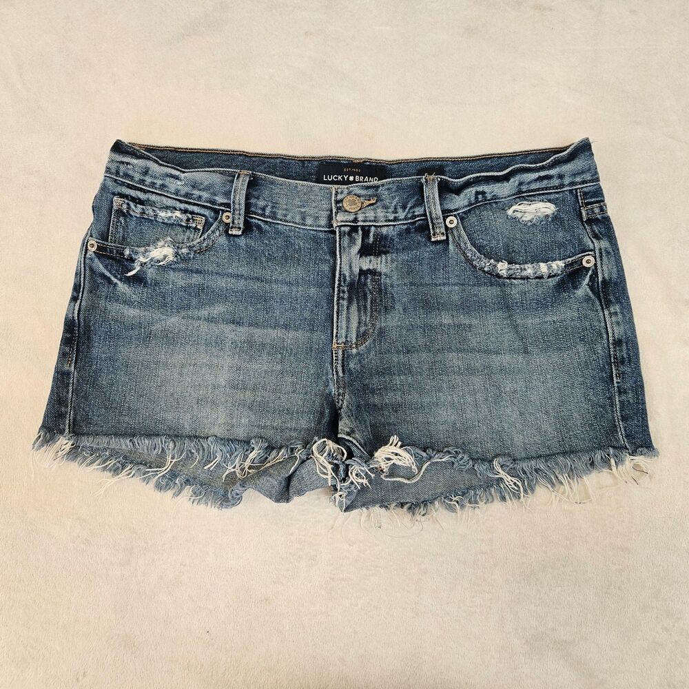 Lucky Brand The Cut Off Women's Distressed Denim Shorts Blue Size 6/28